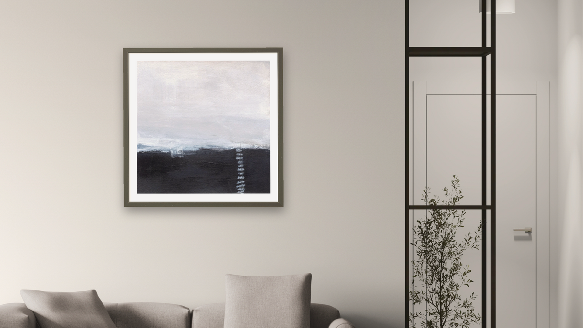 No. 377 by Michelle Oppenheimer, shown at 32 × 32 in (81.3 × 81.3 cm) in Ramino Satin Black, living