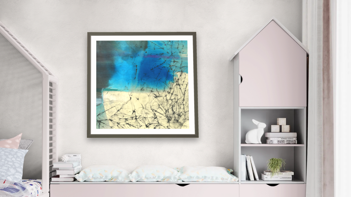 No. 22 by Michelle Oppenheimer, shown at 32 × 32 in (81.3 × 81.3 cm) in Ramino Satin Black, bedroom