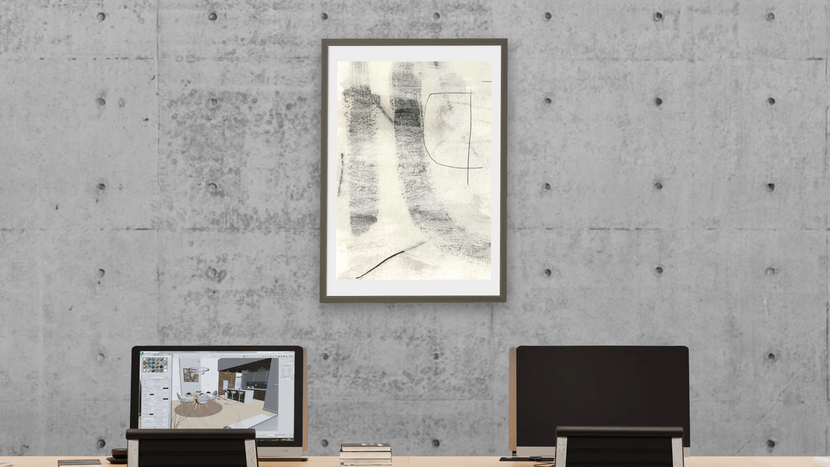 Real 1 by Dan Hobday, shown at 28 × 42 in (71.1 × 106.7 cm) in Ramino Satin Black, office
