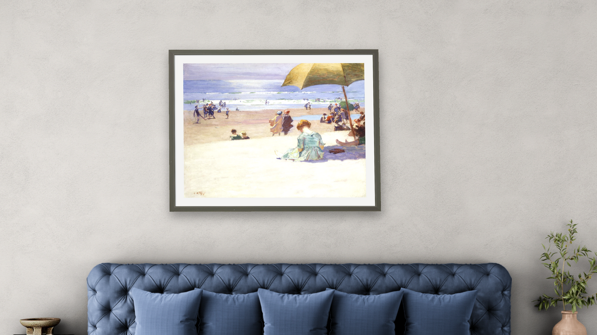 Hourtide by Edward Henry Potthast, shown at 32 × 40 in (81.3 × 101.6 cm) in Ramino Satin Black, bedroom