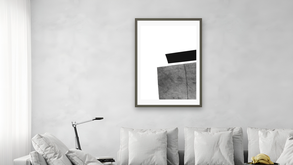Mono Set 1 by Dan Hobday, shown at 28 × 42 in (71.1 × 106.7 cm) in Ramino Satin Black, living
