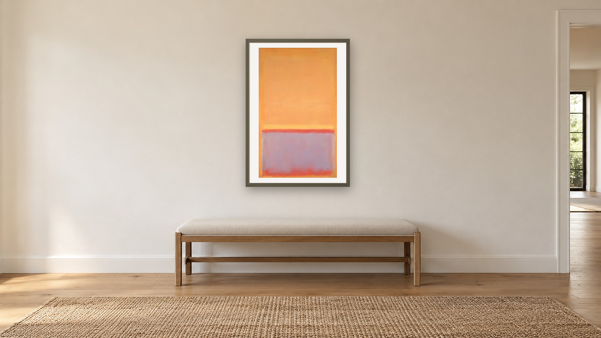 Untitled by Mark Rothko, shown at 28 × 42 in (71.1 × 106.7 cm) in Ramino Satin Black, hallway