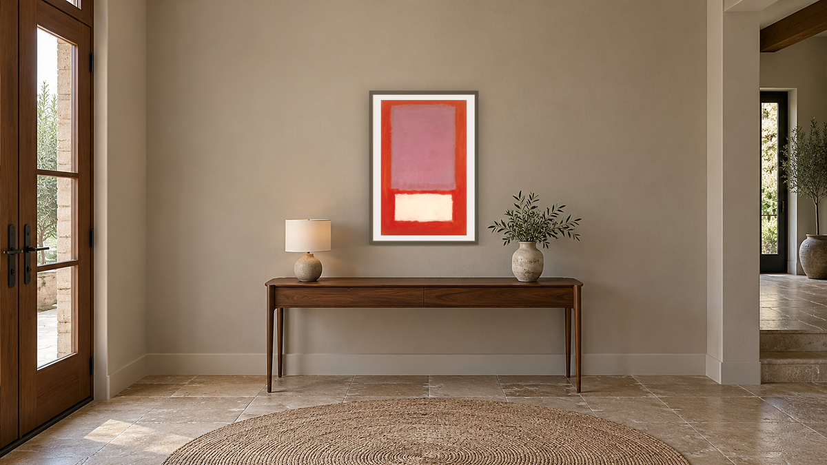 No. 5 by Mark Rothko, shown at 28 × 42 in (71.1 × 106.7 cm) in Ramino Satin Black, hallway