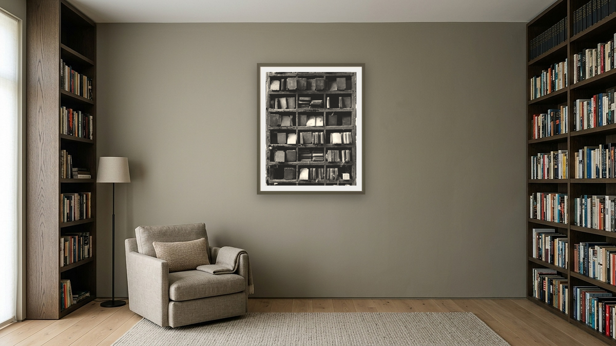 Die Library by Gordon Osmundson, shown at 32 × 40 in (81.3 × 101.6 cm) in Ramino Satin Black, library