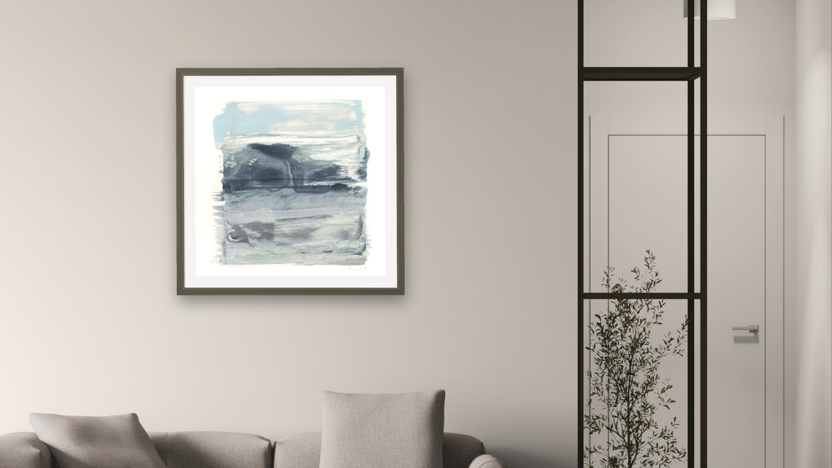 Gaze by Dan Hobday, shown at 32 × 32 in (81.3 × 81.3 cm) in Ramino Satin Black, living