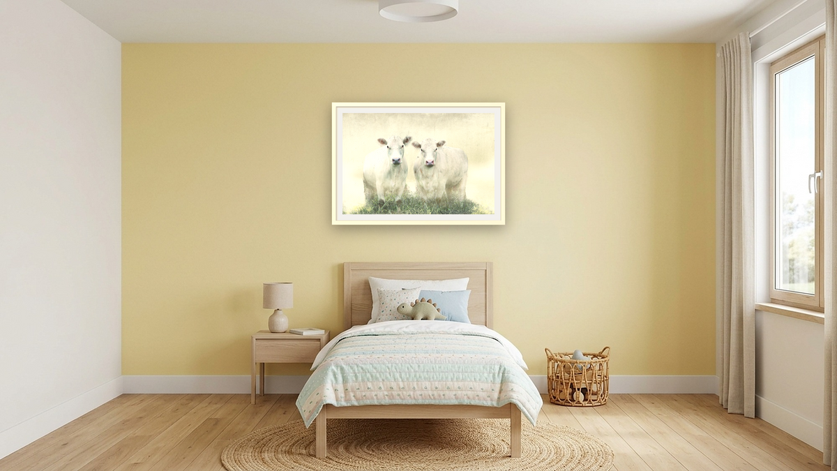 alabaster by Brandon Luther, shown at 28 × 42 in (71.1 × 106.7 cm) in Ramino Opaque White, kids' room