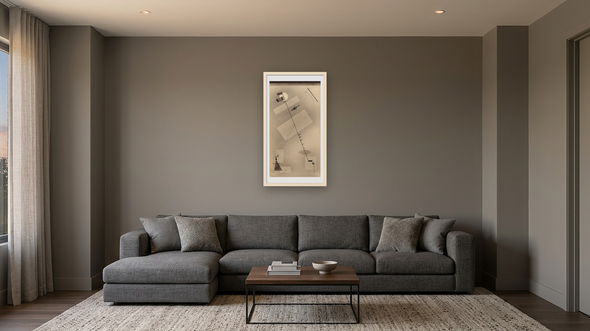 Taut Line, shown at 20 × 40 in (50.8 × 101.6 cm) in Ramino Opaque White, media room
