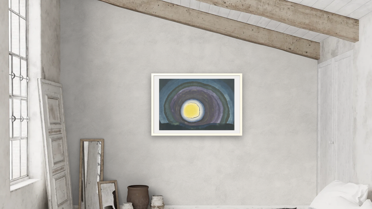 Sunrise III by Arthur Dove, shown at 28 × 42 in (71.1 × 106.7 cm) in Ramino Opaque White, bedroom
