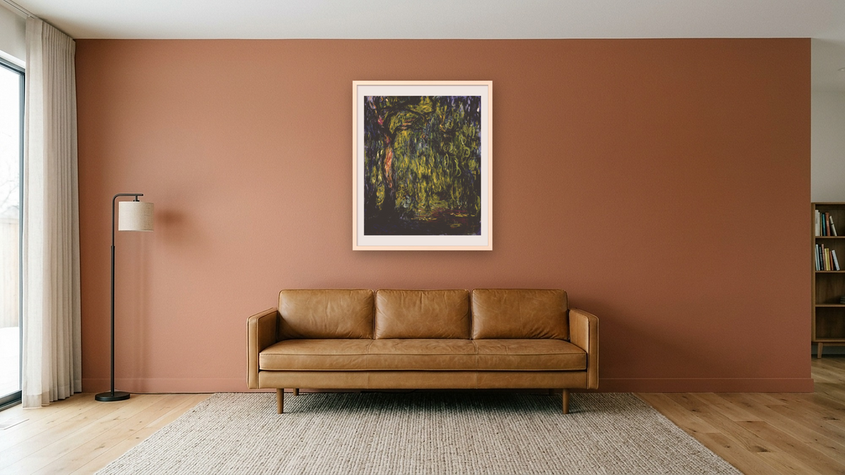 Weeping Willow, 1918 by Claude Monet, shown at 32 × 40 in (81.3 × 101.6 cm) in Ramino Opaque White, media room