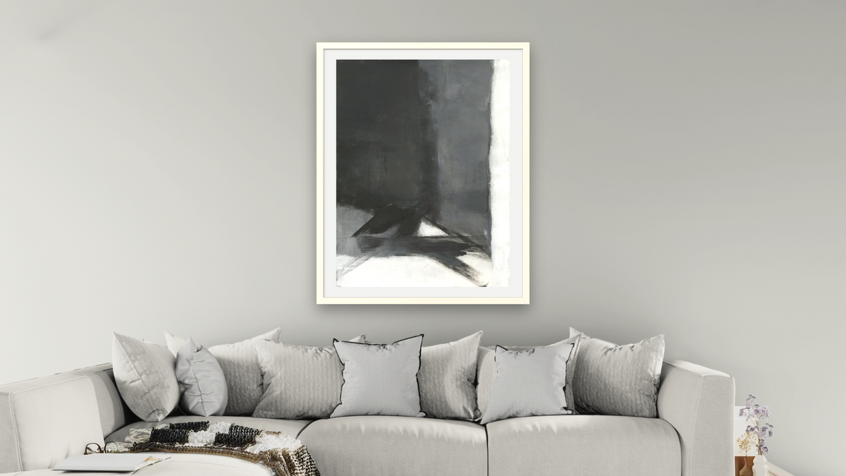 No. 369 by Michelle Oppenheimer, shown at 30 × 40 in (76.2 × 101.6 cm) in Ramino Opaque White, living