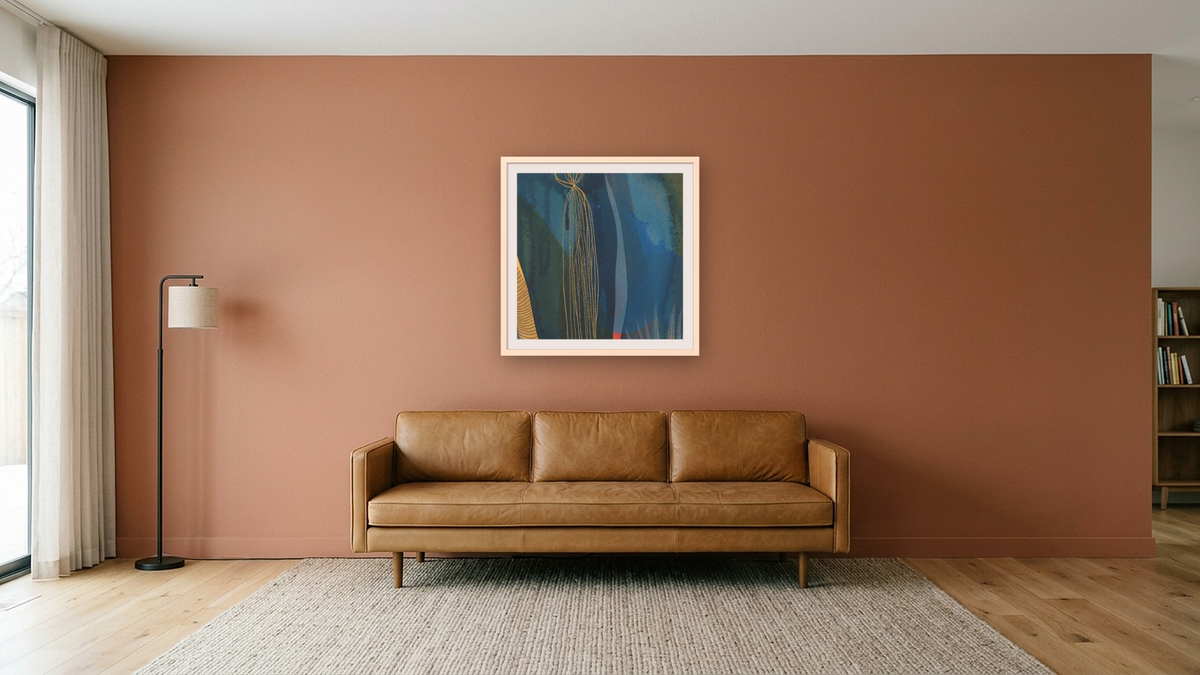 Underwater Reverie 10 by Jenny Phillips, shown at 32 × 32 in (81.3 × 81.3 cm) in Ramino Opaque White, media room
