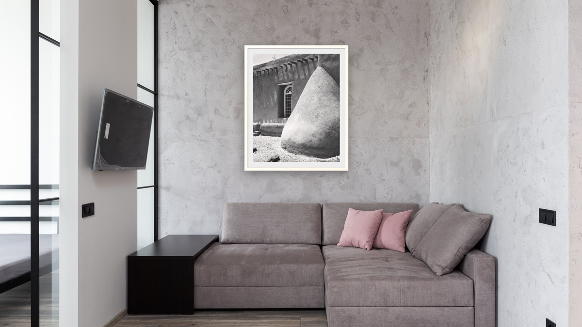 Buttress and Window by Gordon Osmundson, shown at 32 × 40 in (81.3 × 101.6 cm) in Ramino Opaque White, media room