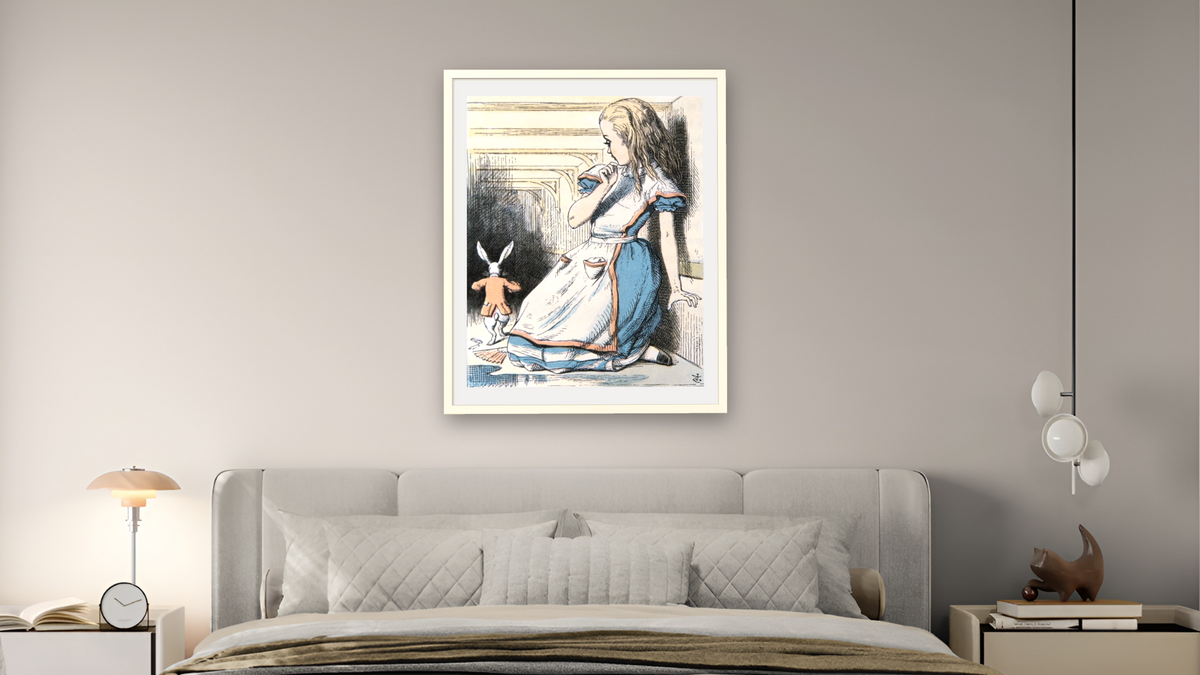 The Pool of Tears, illustration from 'Alice's Adventures in Wonderland' by Lewis Carroll by John Tenniel, shown at 32 × 40 in (81.3 × 101.6 cm) in Ramino Opaque White, bedroom