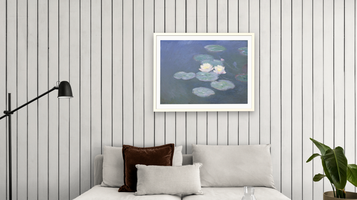 Waterlilies, Evening by Claude Monet, shown at 30 × 40 in (76.2 × 101.6 cm) in Ramino Opaque White, living