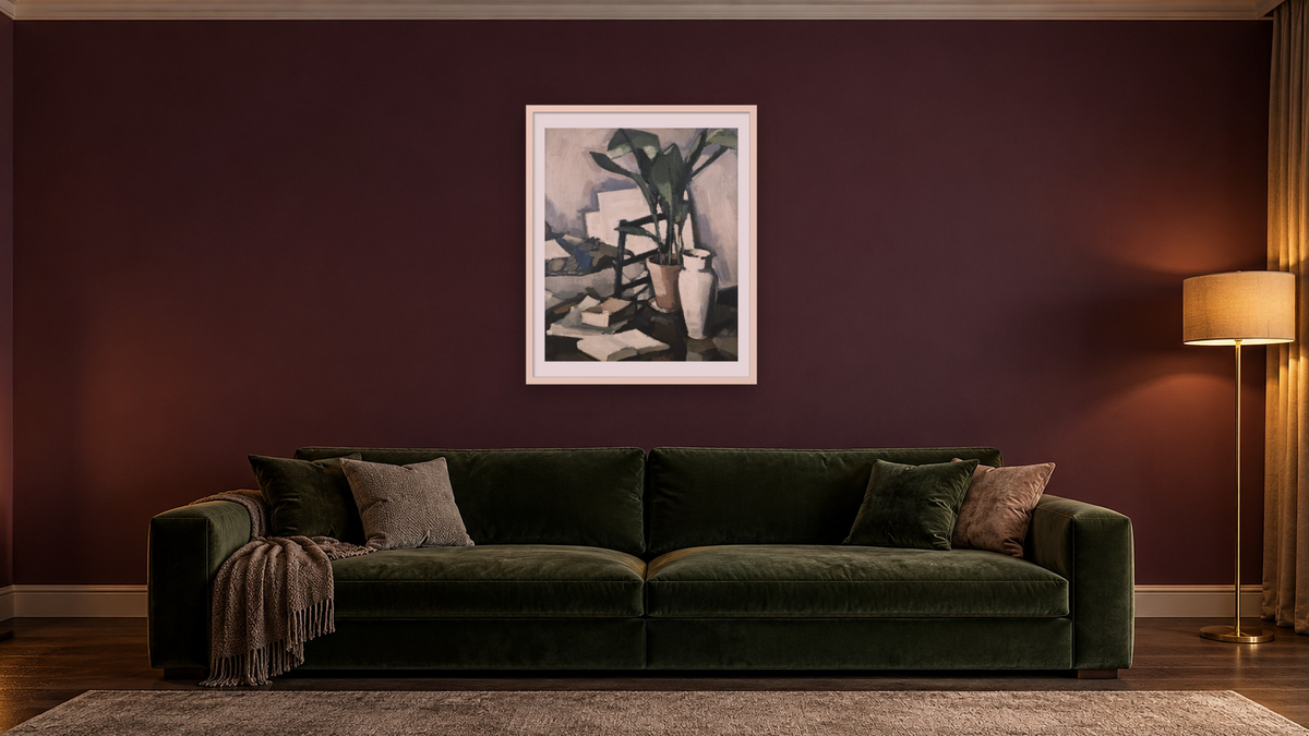 Aspidistra by Samuel John Peploe, shown at 32 × 40 in (81.3 × 101.6 cm) in Ramino Opaque White, den