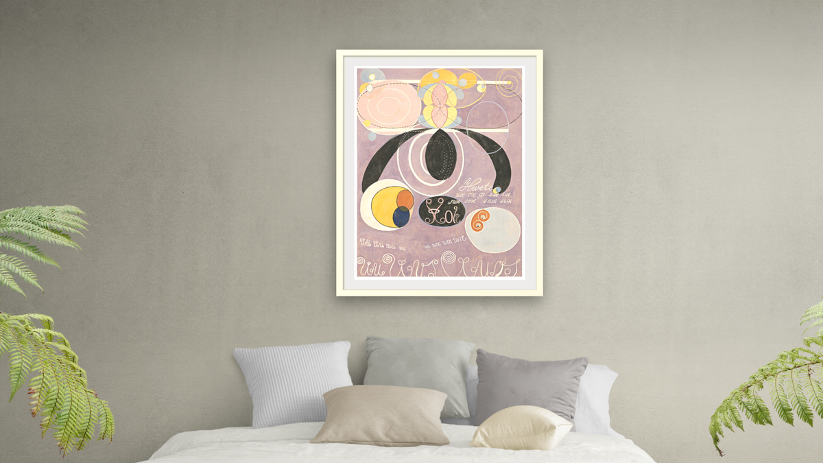 Group IV, The Ten Largest, No. 6, Adulthood by Hilma af Klint, shown at 30 × 40 in (76.2 × 101.6 cm) in Ramino Opaque White, bedroom