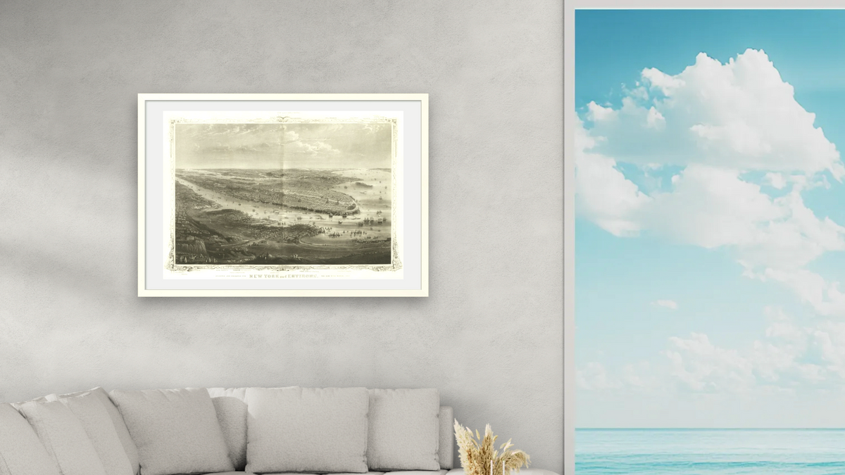 New York and environs, shown at 28 × 42 in (71.1 × 106.7 cm) in Ramino Opaque White, living