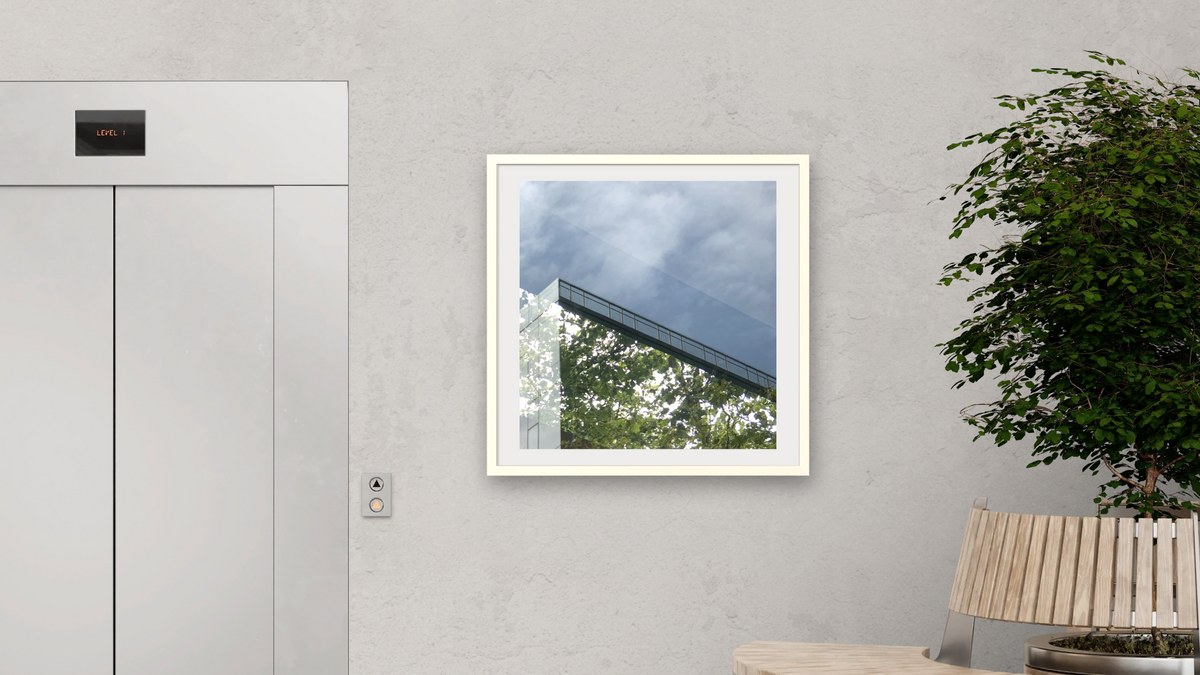 I Brought You a Box of Forest and Light by Judith Rayl, shown at 32 × 32 in (81.3 × 81.3 cm) in Ramino Opaque White, office