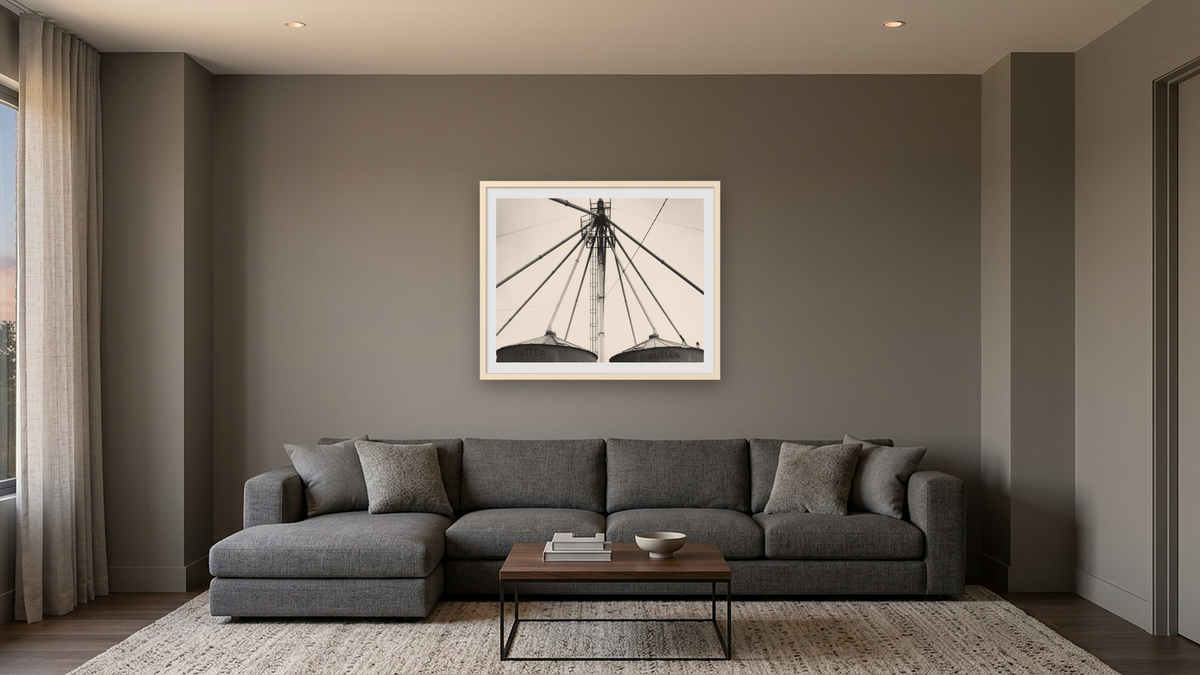 Lehi Roller Mills by Gordon Osmundson, shown at 32 × 40 in (81.3 × 101.6 cm) in Ramino Opaque White, media room