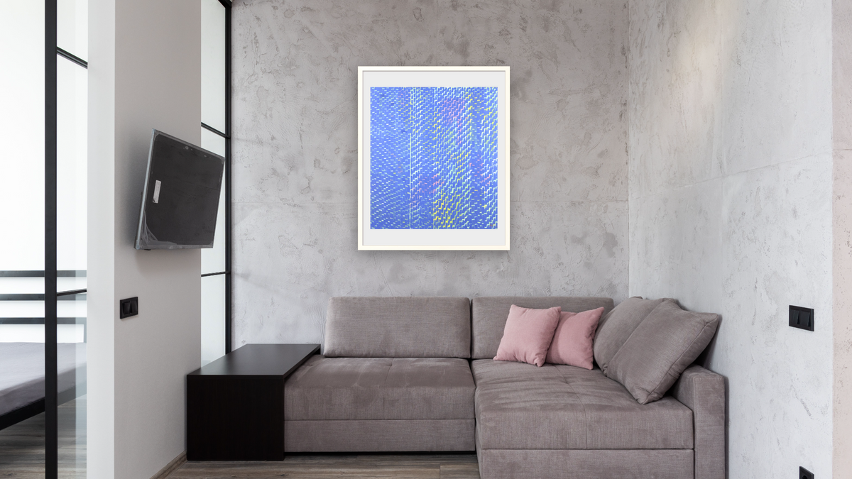 Celestial Fantasy by Alma Thomas, shown at 32 × 40 in (81.3 × 101.6 cm) in Ramino Opaque White, media room