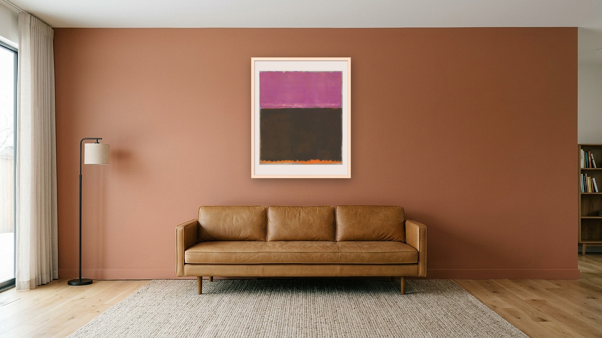 Untitled by Mark Rothko, shown at 32 × 40 in (81.3 × 101.6 cm) in Ramino Opaque White, media room