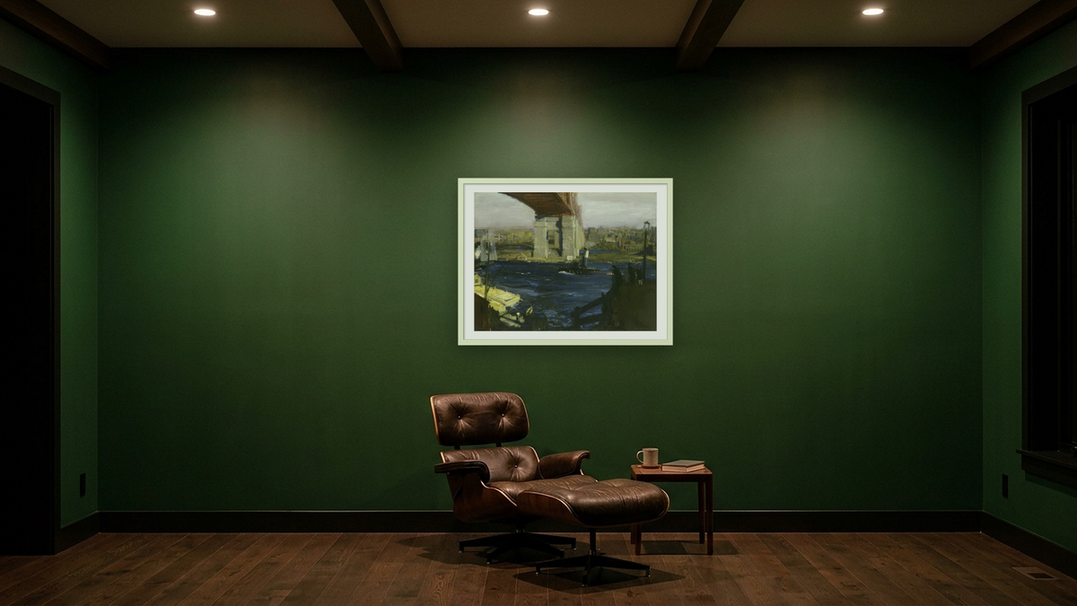 The Bridge, Blackwell’s Island by George Bellows, shown at 30 × 40 in (76.2 × 101.6 cm) in Ramino Opaque White, den