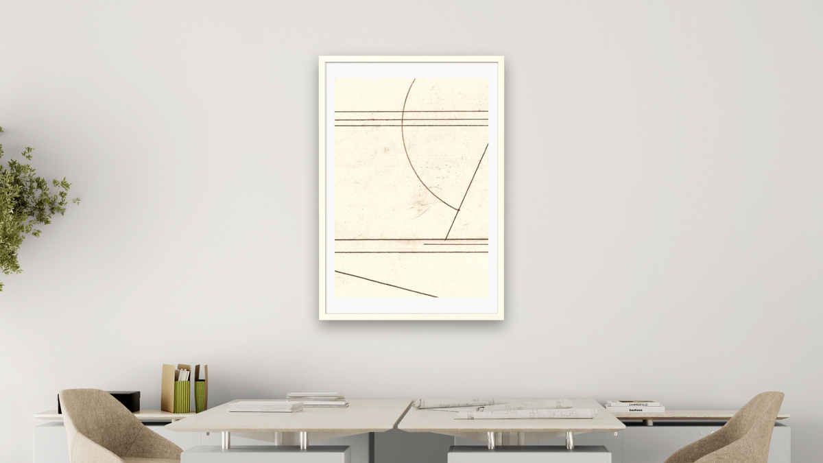 Min Mod 1 by Dan Hobday, shown at 28 × 42 in (71.1 × 106.7 cm) in Ramino Opaque White, office