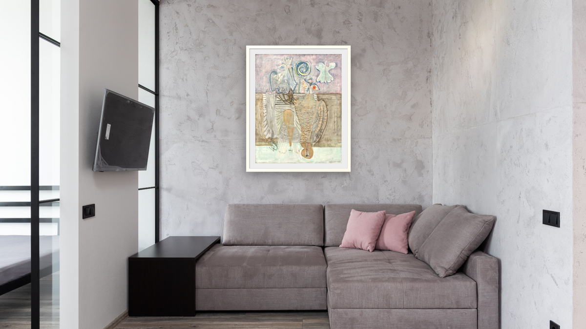 Hierarchical Birds by Mark Rothko, shown at 32 × 40 in (81.3 × 101.6 cm) in Ramino Opaque White, media room