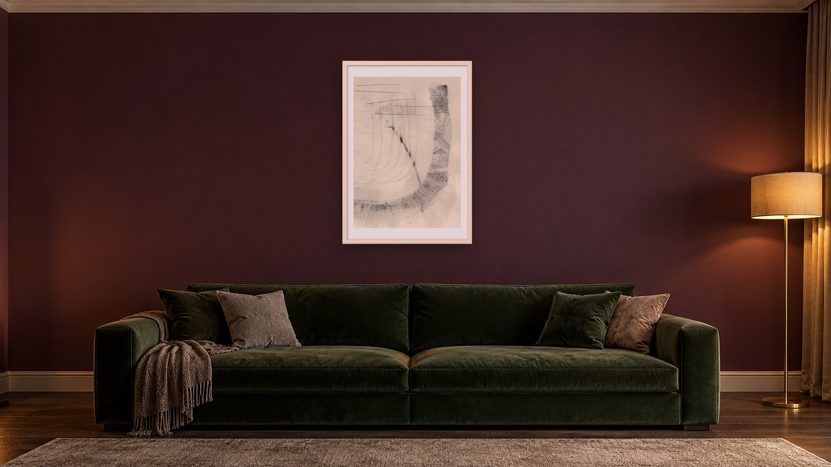 Real 2 by Dan Hobday, shown at 28 × 42 in (71.1 × 106.7 cm) in Ramino Opaque White, den