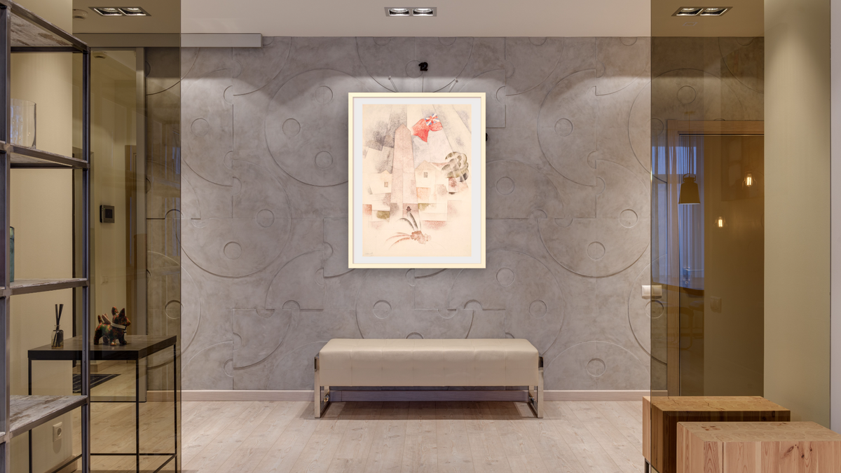 Monument, Bermuda by Charles Demuth, shown at 30 × 40 in (76.2 × 101.6 cm) in Ramino Opaque White, hallway