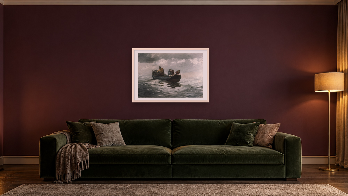 Crab Fishing by Winslow Homer, shown at 28 × 42 in (71.1 × 106.7 cm) in Ramino Opaque White, den