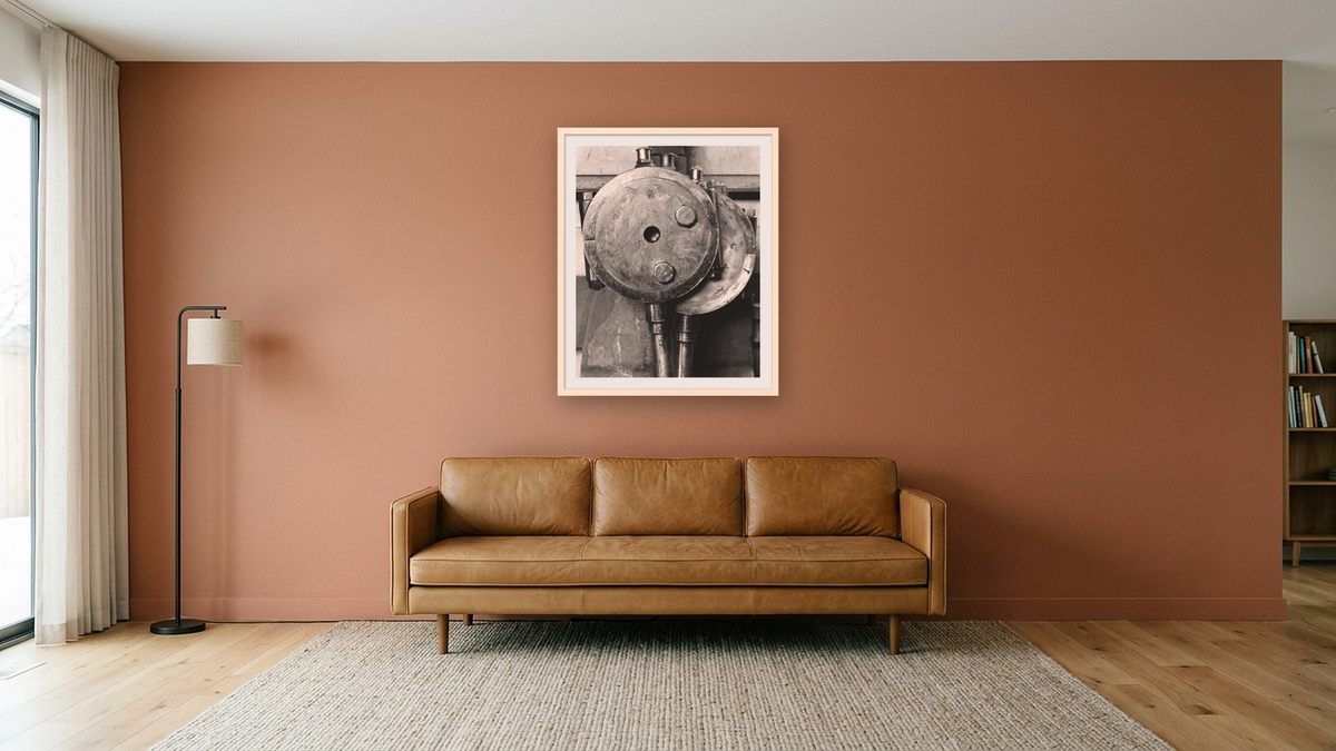 Two Eccentrics by Gordon Osmundson, shown at 32 × 40 in (81.3 × 101.6 cm) in Ramino Opaque White, media room
