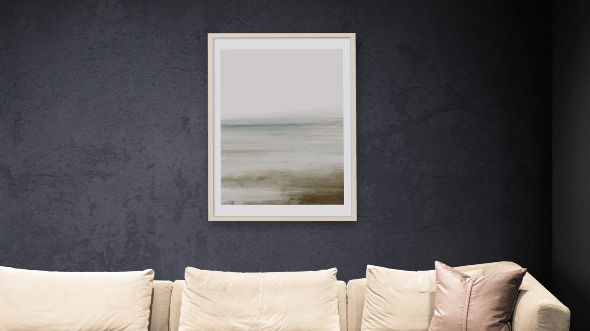 Bay View by Dan Hobday, shown at 28 × 42 in (71.1 × 106.7 cm) in Ramino Opaque White, living