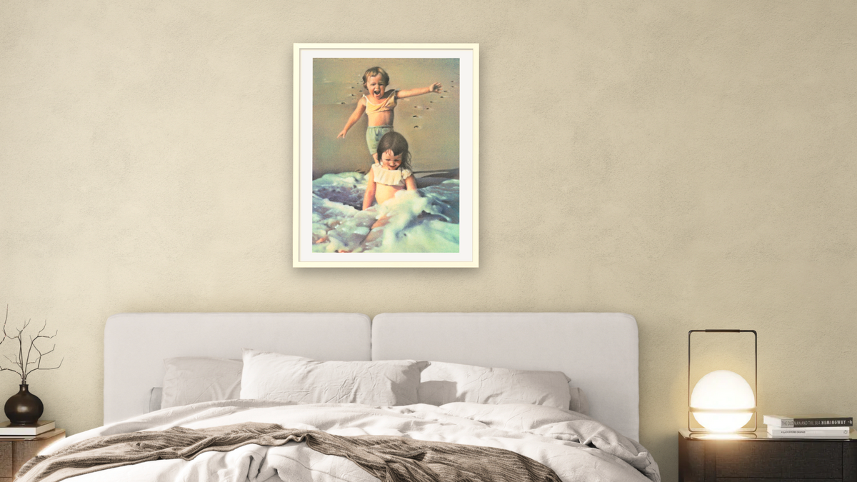 Joy by Kirsten Söderlind, shown at 30 × 40 in (76.2 × 101.6 cm) in Ramino Opaque White, bedroom