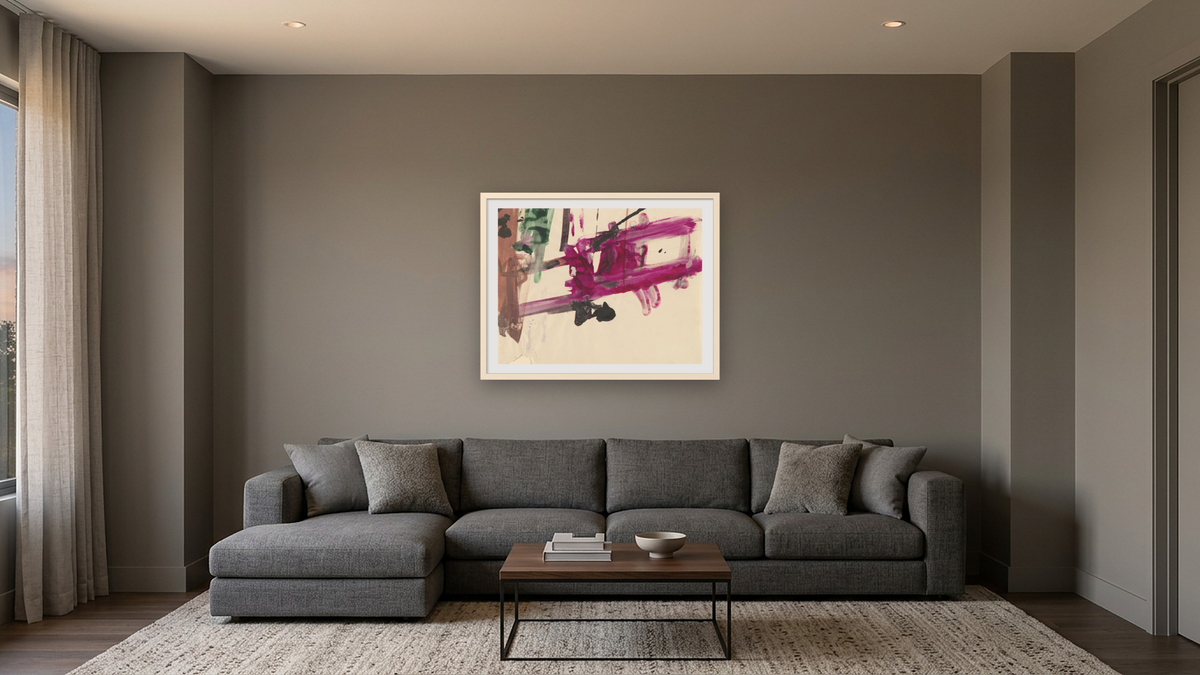 Untitled by Franz Kline, shown at 30 × 40 in (76.2 × 101.6 cm) in Ramino Opaque White, media room