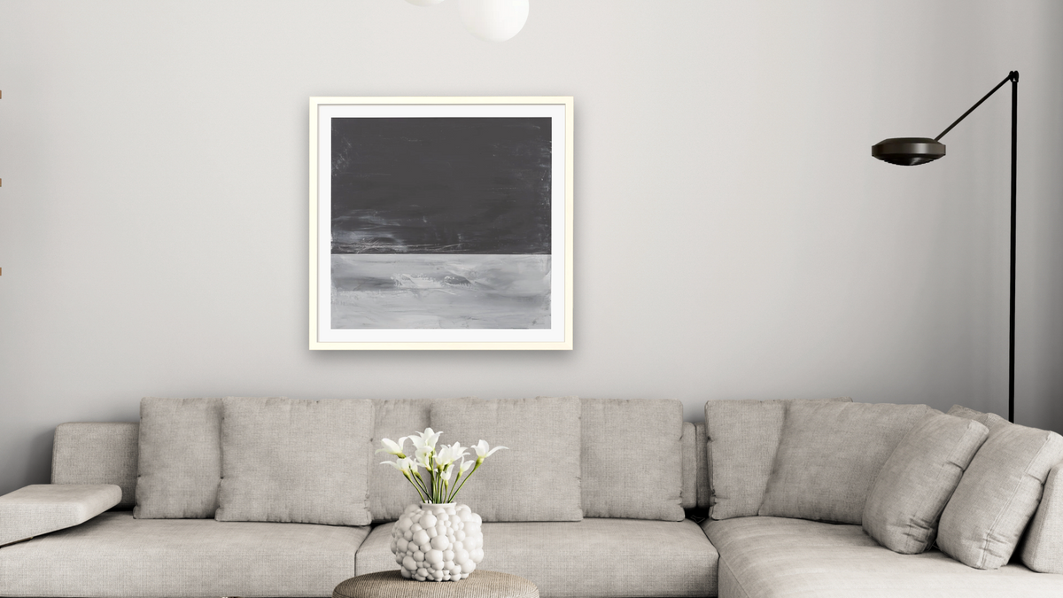 LS No. 217 by Brandon McKenzie, shown at 32 × 32 in (81.3 × 81.3 cm) in Ramino Opaque White, living