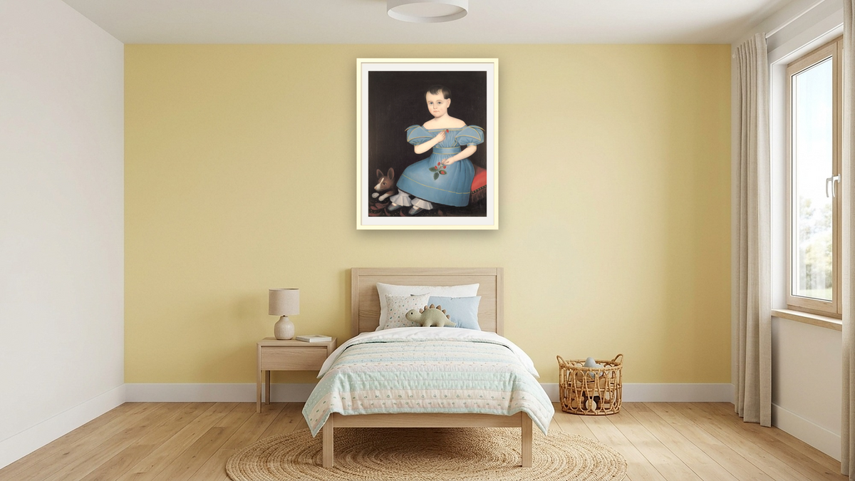 James Mairs Salisbury by Ammi Phillips, shown at 32 × 40 in (81.3 × 101.6 cm) in Ramino Opaque White, kids' room
