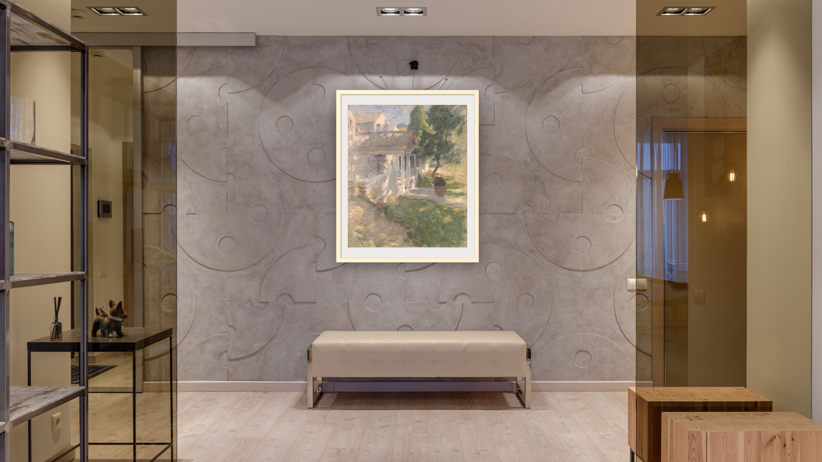 My House by John Henry Twachtman, shown at 32 × 40 in (81.3 × 101.6 cm) in Ramino Opaque White, hallway