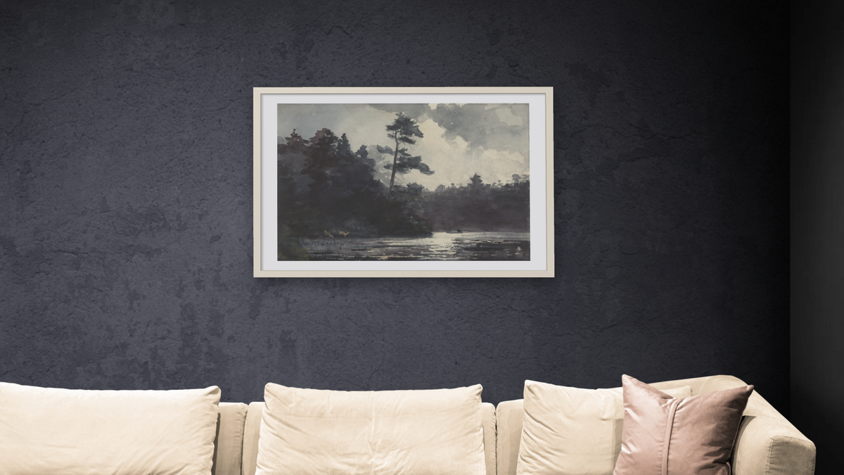 Adirondack Lake by Winslow Homer, shown at 28 × 42 in (71.1 × 106.7 cm) in Ramino Opaque White, living
