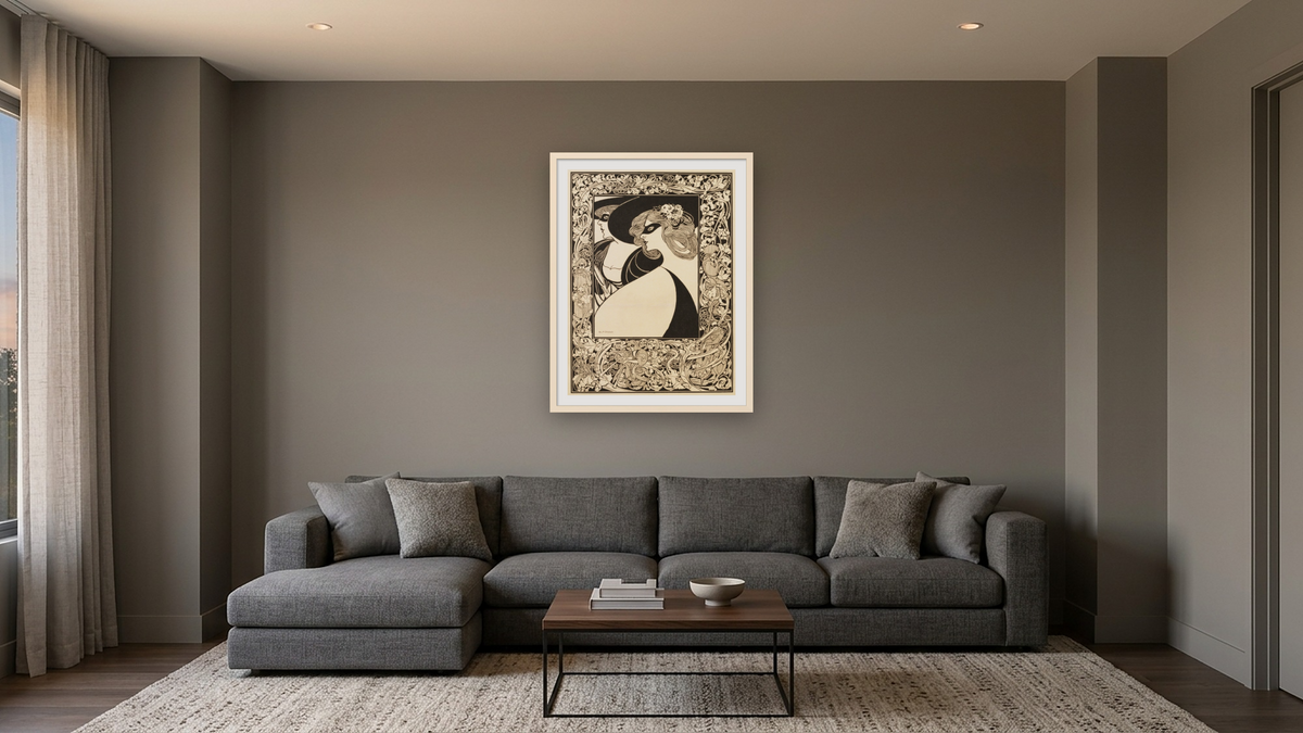 Masquerade Poster by William H. Bradley, shown at 30 × 40 in (76.2 × 101.6 cm) in Ramino Opaque White, media room