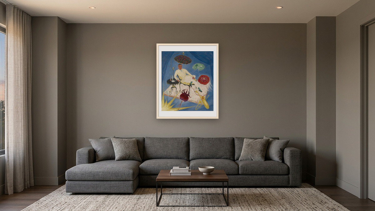 Joseph Hergesheimer (1880-1954) by Florine Stettheimer, shown at 32 × 40 in (81.3 × 101.6 cm) in Ramino Opaque White, media room