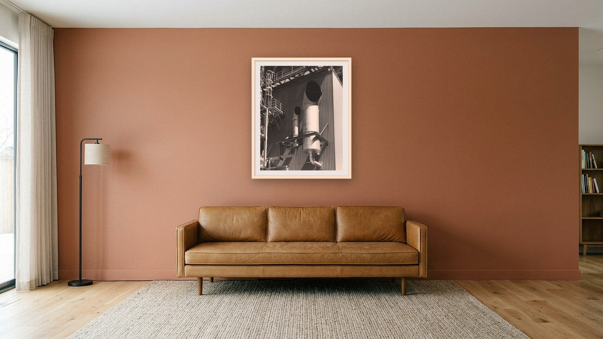 Mufflers by Gordon Osmundson, shown at 32 × 40 in (81.3 × 101.6 cm) in Ramino Opaque White, media room