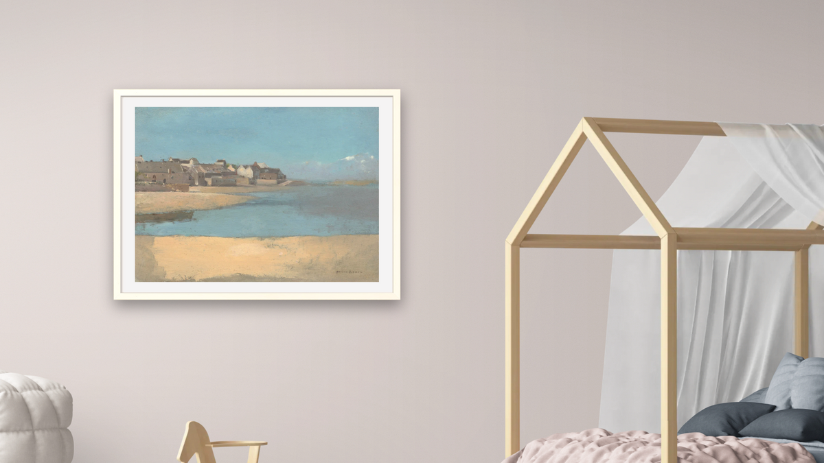 Village by the Sea in Brittany by Odilon Redon, shown at 30 × 40 in (76.2 × 101.6 cm) in Ramino Opaque White, bedroom