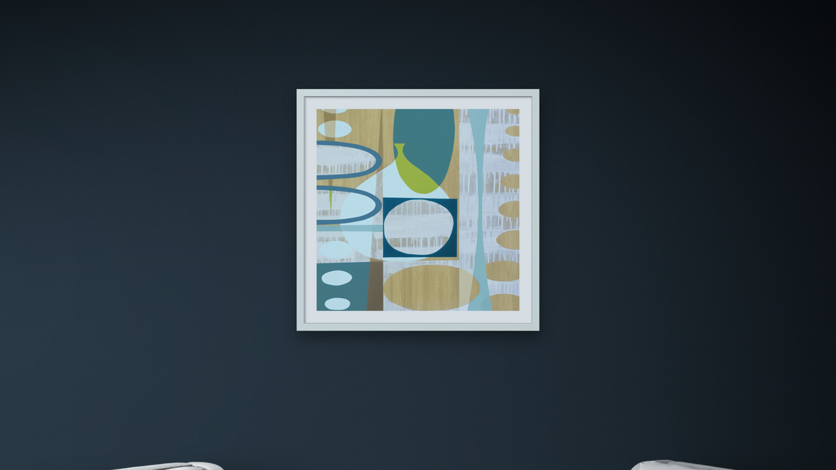 Ocean and Sand 3 by Mary Calkins, shown at 32 × 32 in (81.3 × 81.3 cm) in Ramino Opaque White, office