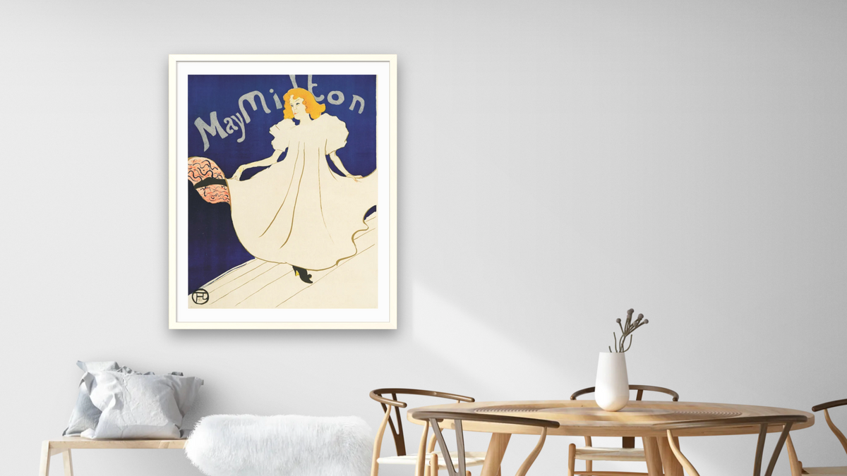 May Milton by Henri de Toulouse-Lautrec, shown at 30 × 40 in (76.2 × 101.6 cm) in Ramino Opaque White, dining