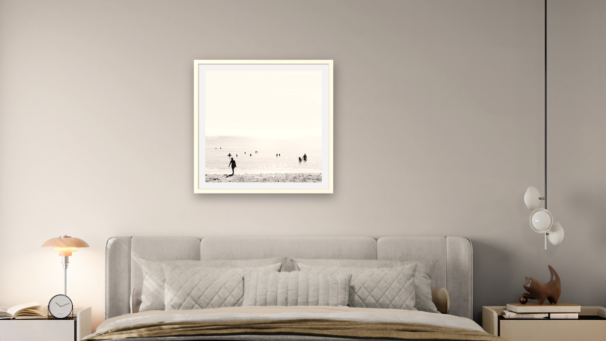 Grande by Dan Hobday, shown at 32 × 32 in (81.3 × 81.3 cm) in Ramino Opaque White, bedroom
