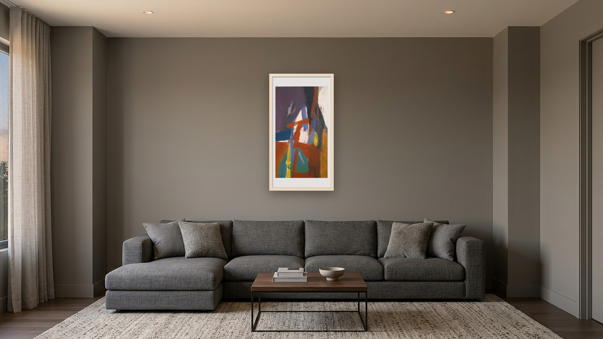 Red Brass by Franz Kline, shown at 20 × 40 in (50.8 × 101.6 cm) in Ramino Opaque White, media room