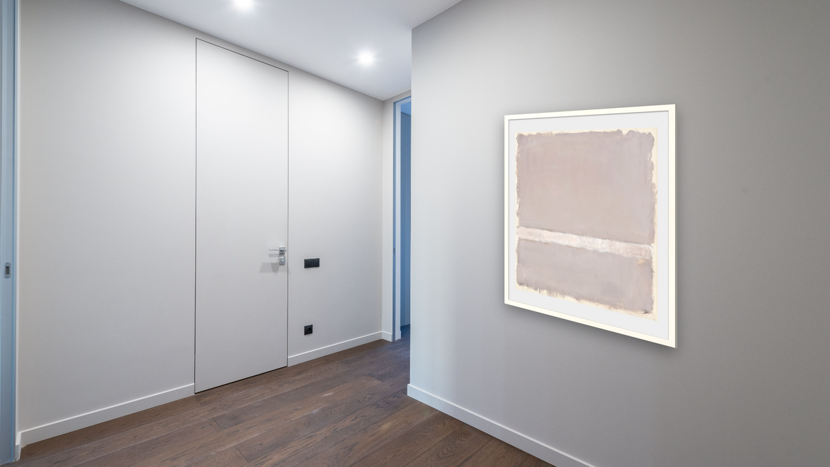 Untitled by Mark Rothko, shown at 32 × 40 in (81.3 × 101.6 cm) in Ramino Opaque White, hallway