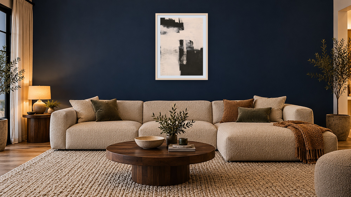 No. 368 by Michelle Oppenheimer, shown at 30 × 40 in (76.2 × 101.6 cm) in Ramino Opaque White, media room