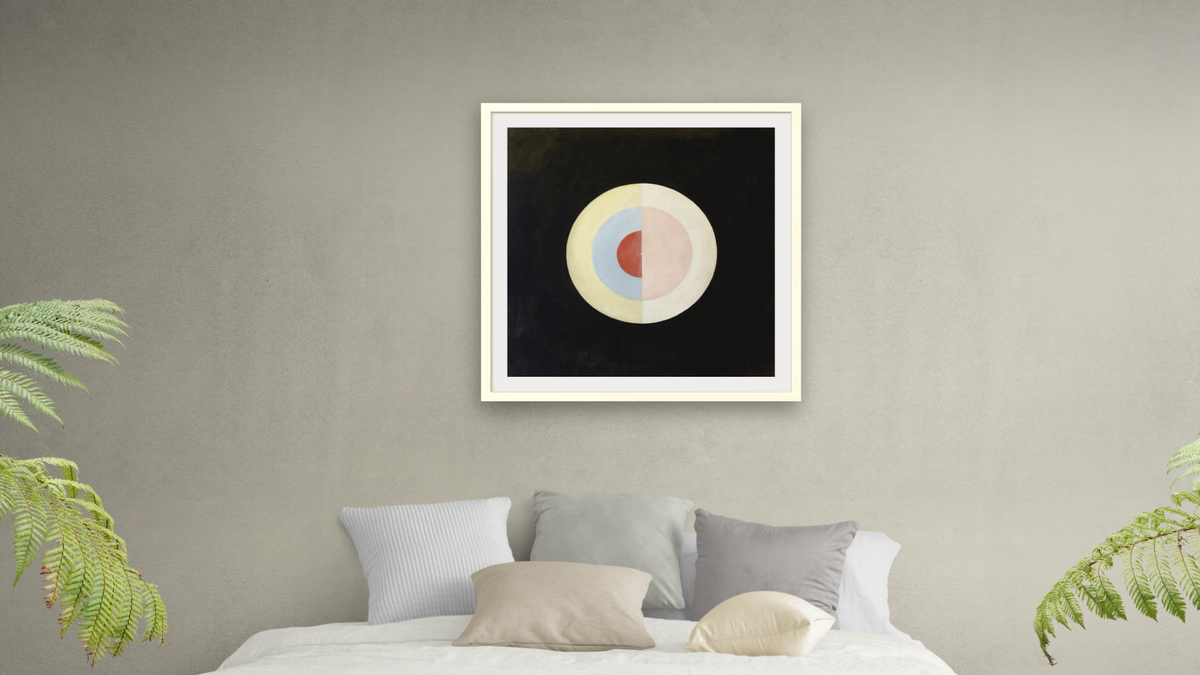 Group IX/SUW, The Swan, No 17 by Hilma af Klint, shown at 32 × 32 in (81.3 × 81.3 cm) in Ramino Opaque White, bedroom